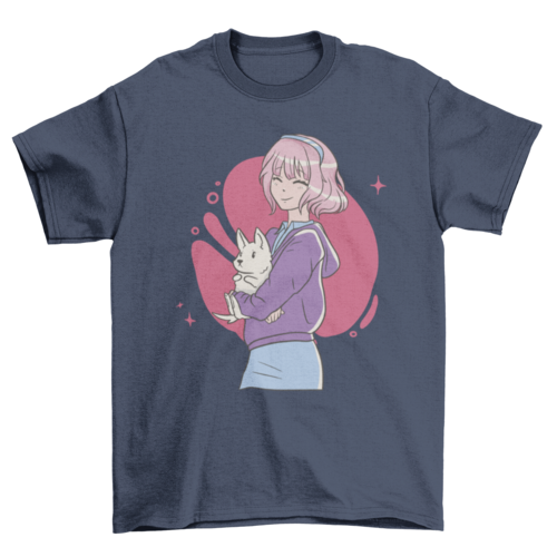 Anime girl with puppy t-shirt