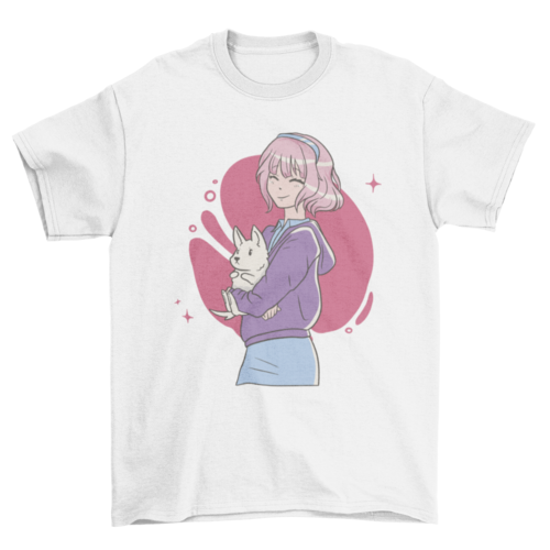 Anime girl with puppy t-shirt
