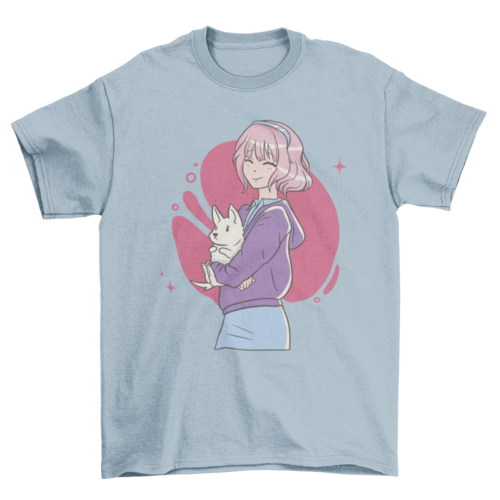 Anime girl with puppy t-shirt