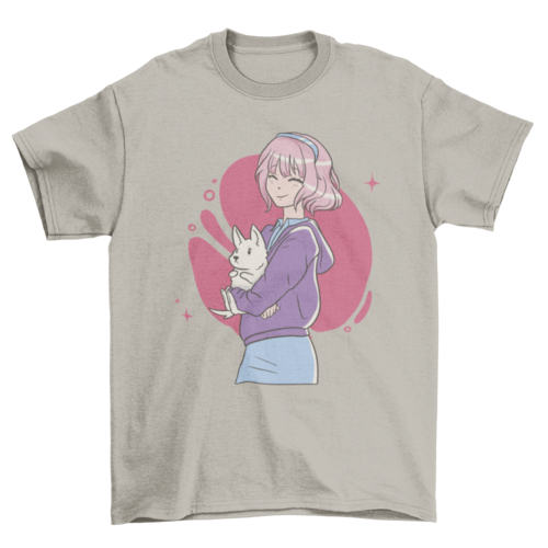 Anime girl with puppy t-shirt