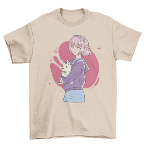 Anime girl with puppy t-shirt
